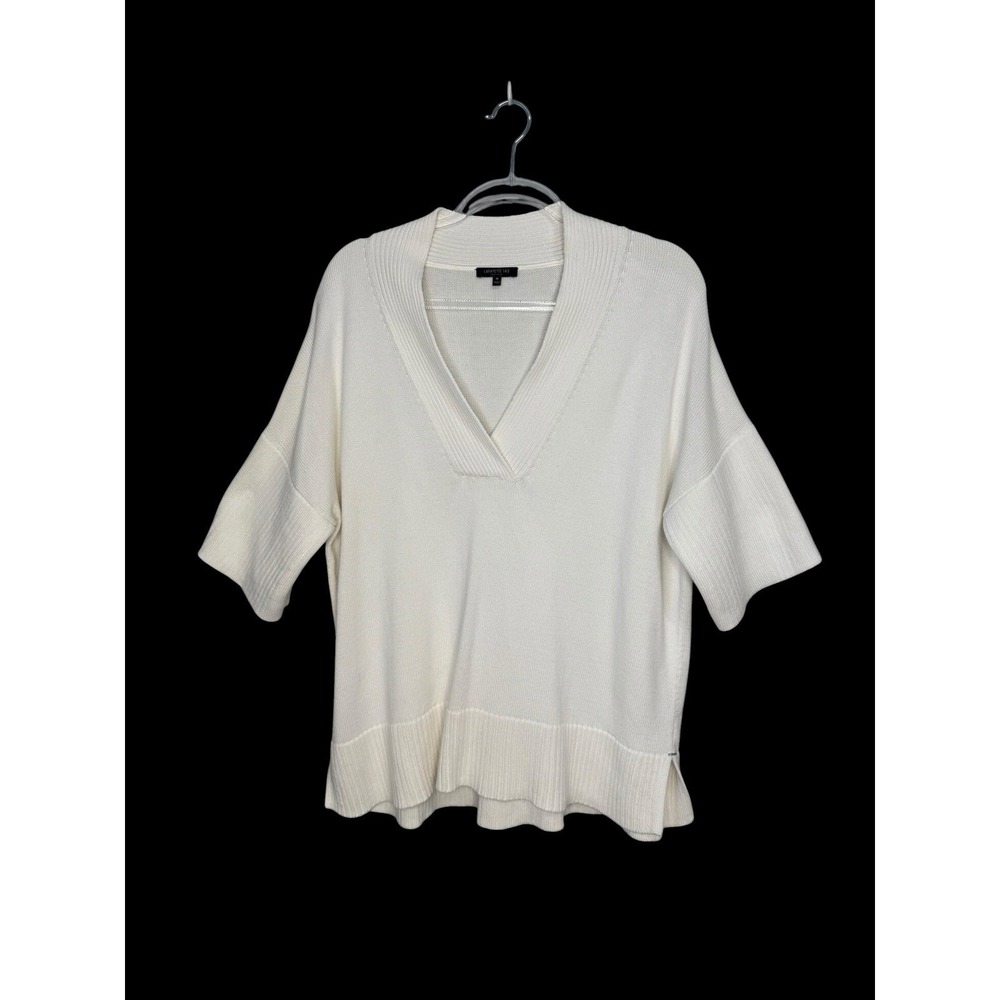 Lafayette 148 Summer Sweater Size M Cotton Silk Rhinestone Accent White Coastal